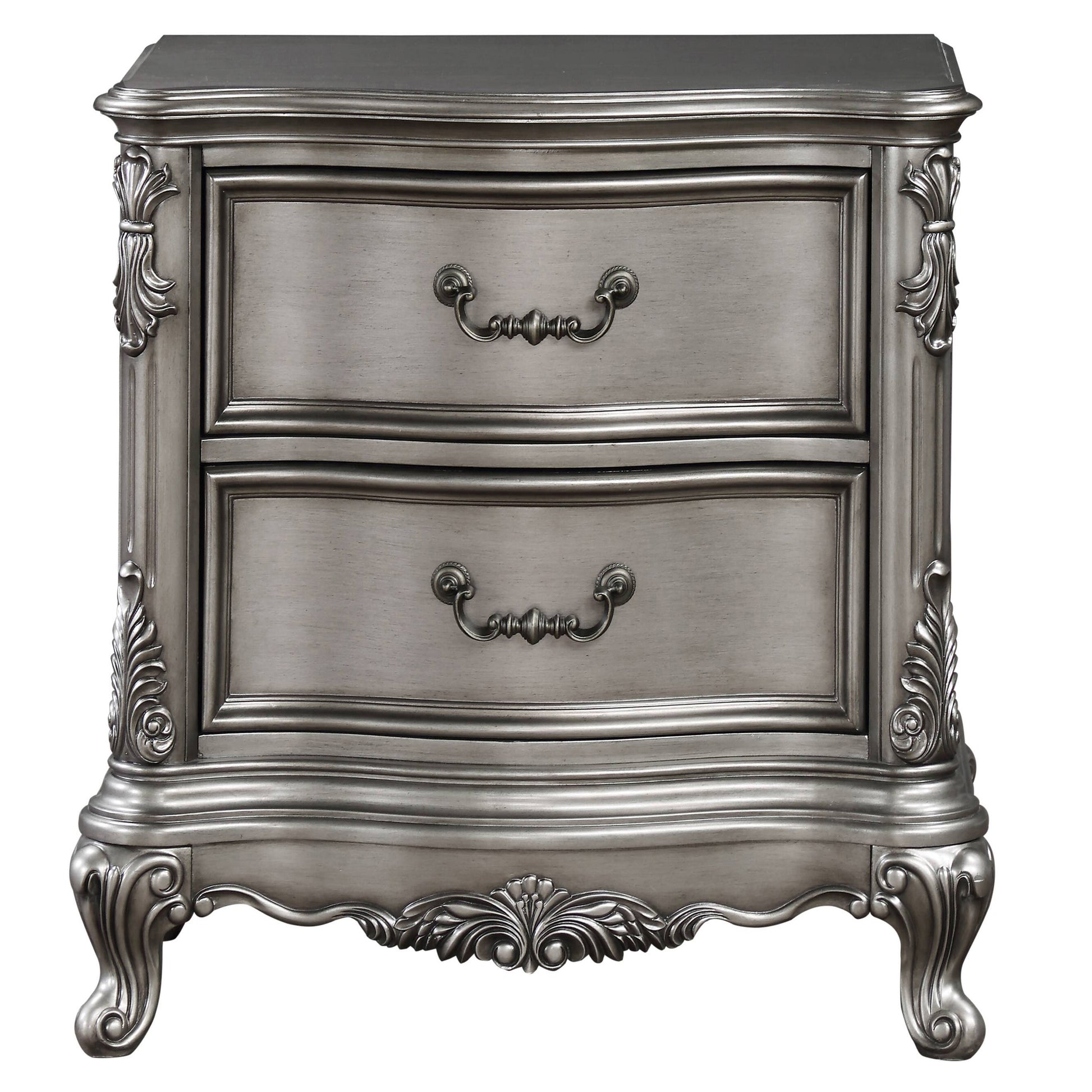 Antique Gray Rectangle Nightstand with 2 Drawers for Bedroom