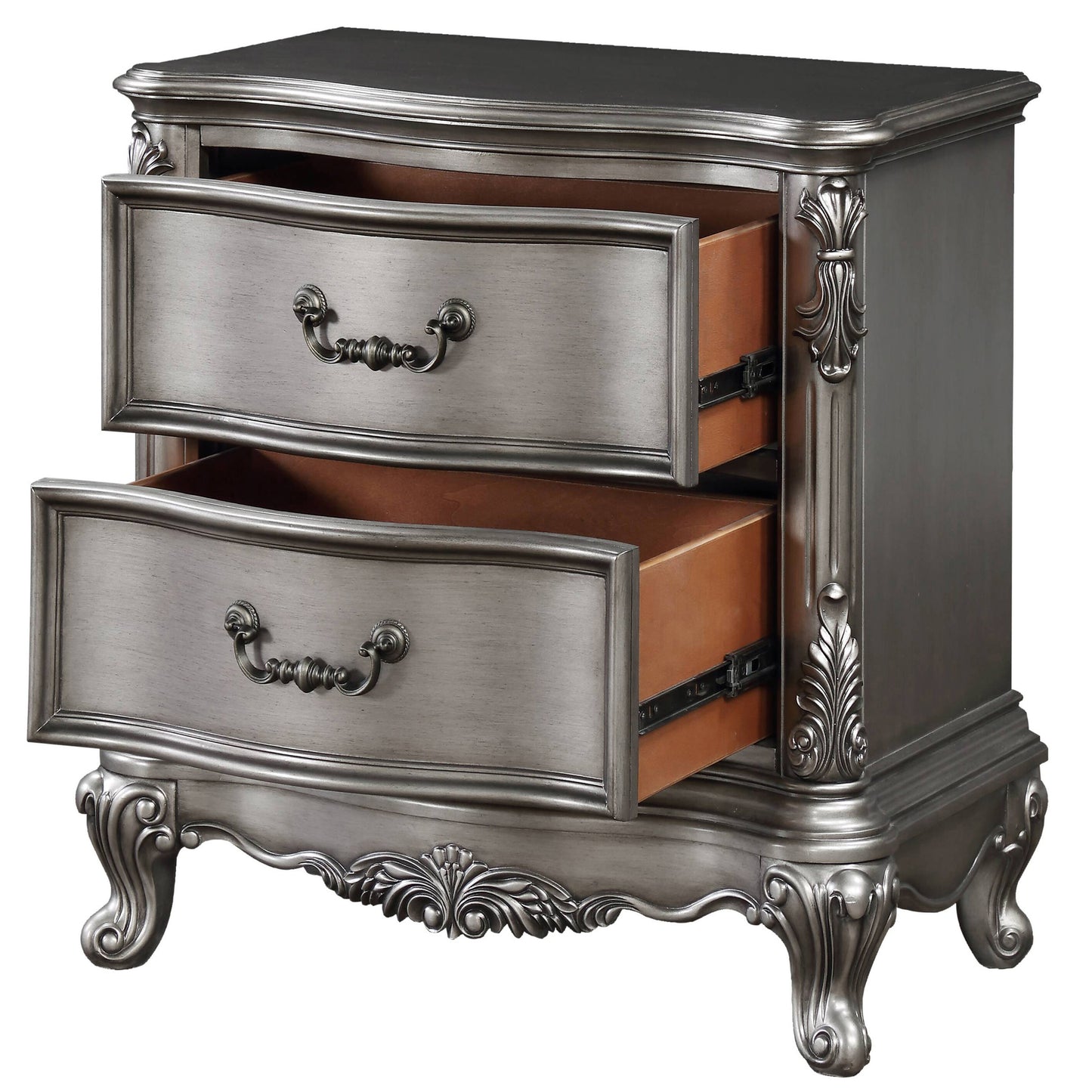 Antique Gray Rectangle Nightstand with 2 Drawers for Bedroom