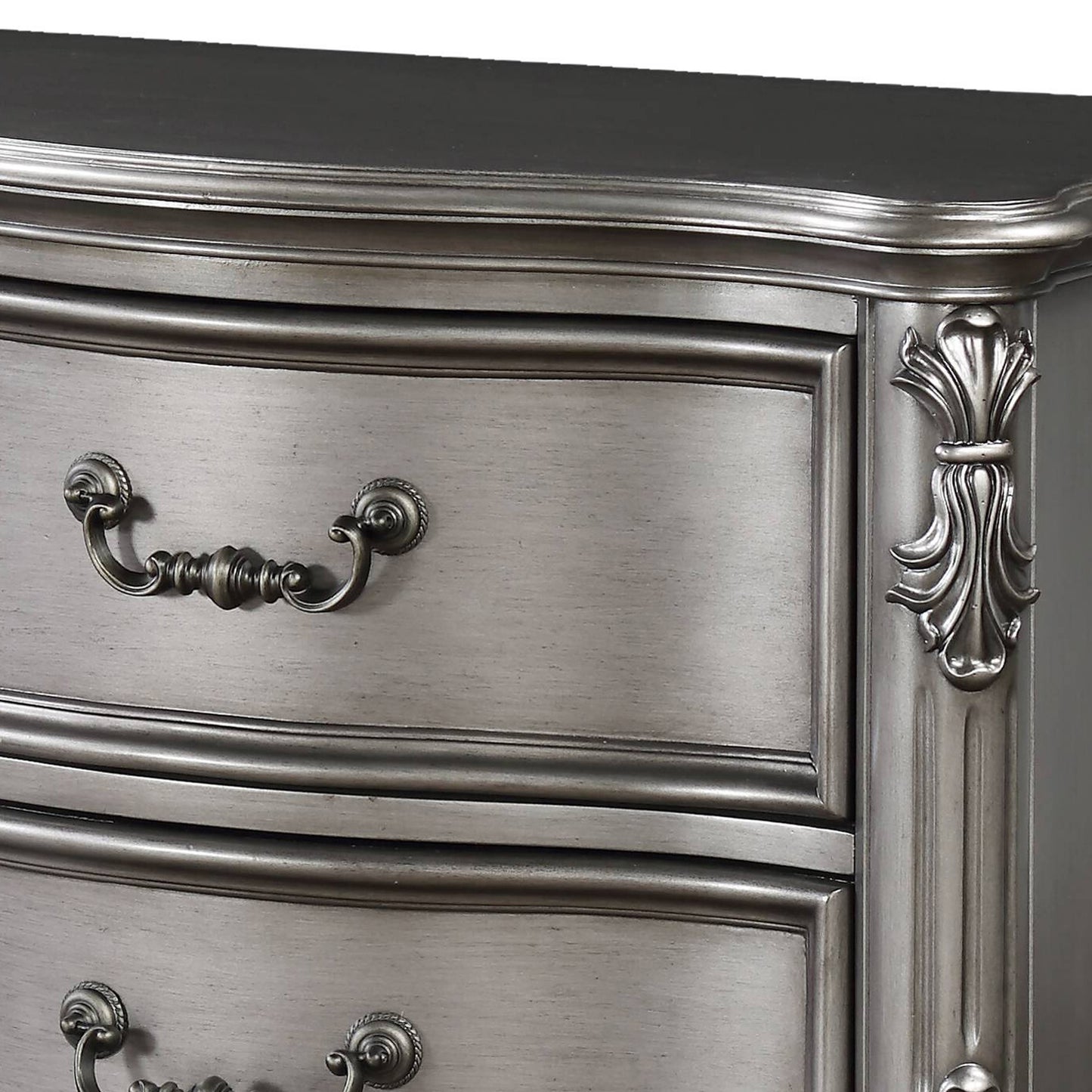 Antique Gray Rectangle Nightstand with 2 Drawers for Bedroom