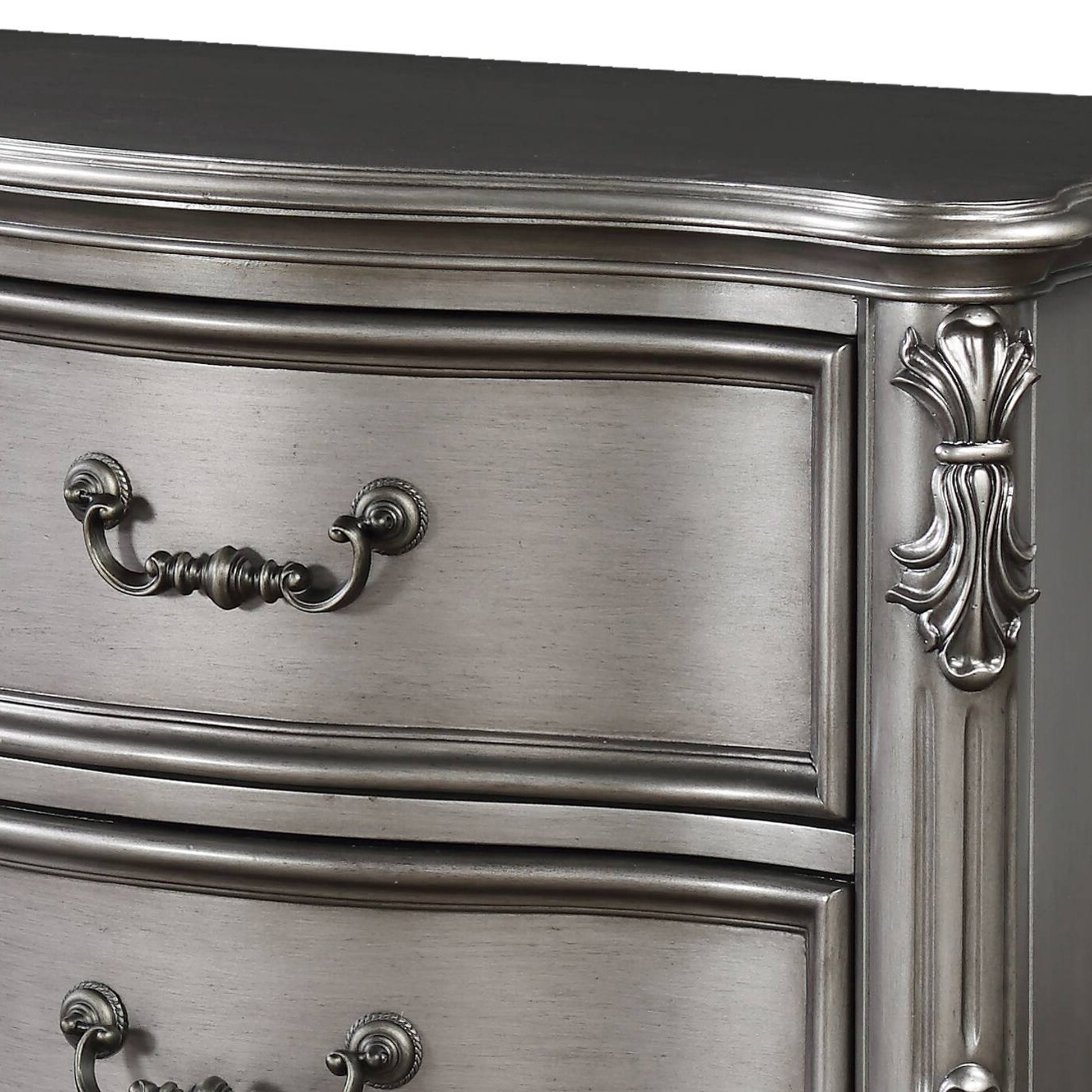 Antique Gray Rectangle Nightstand with 2 Drawers for Bedroom