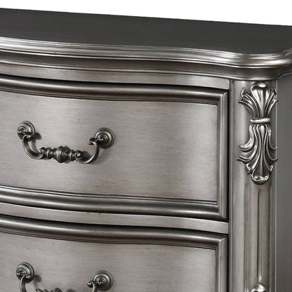 Antique Gray Rectangle Nightstand with 2 Drawers for Bedroom