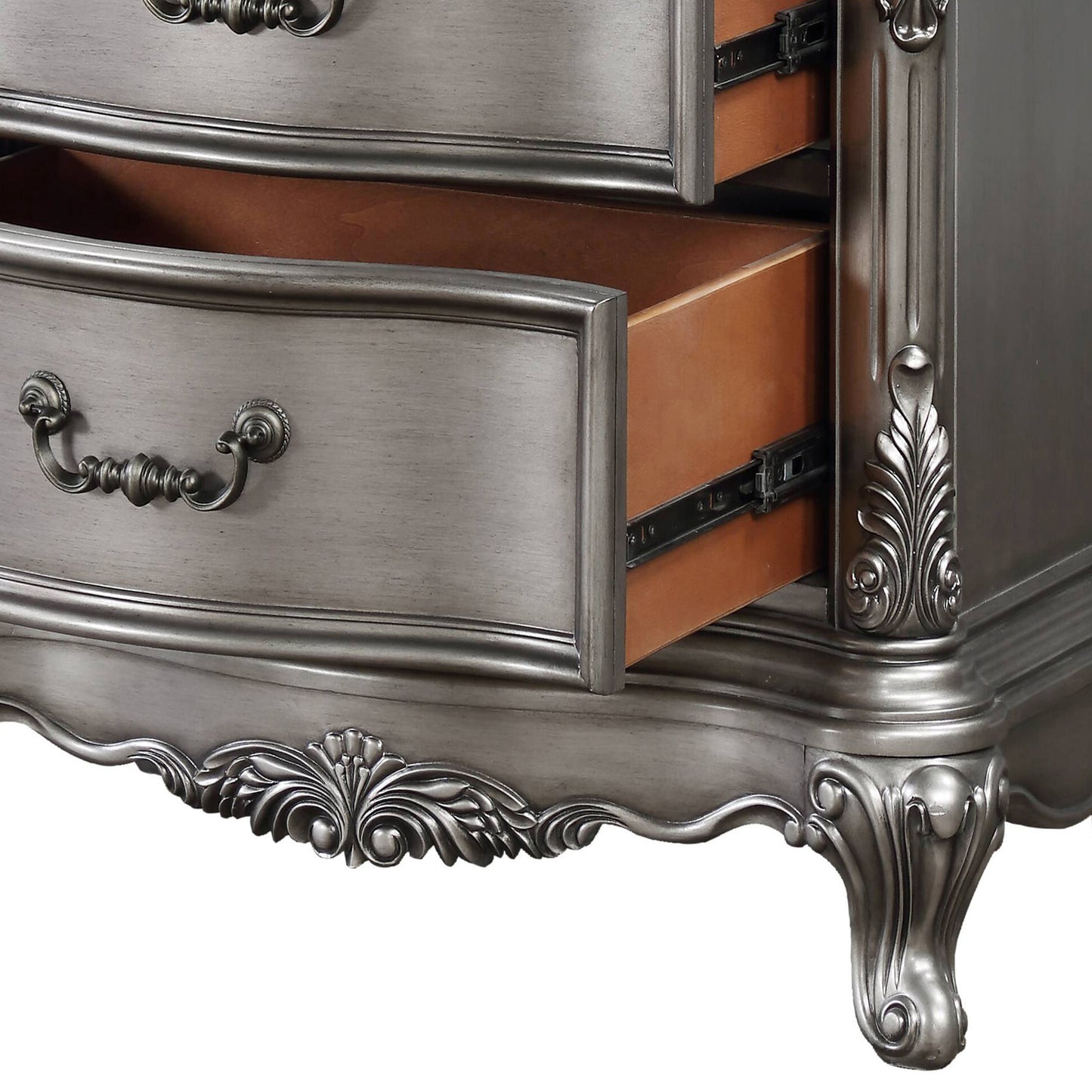 Antique Gray Rectangle Nightstand with 2 Drawers for Bedroom