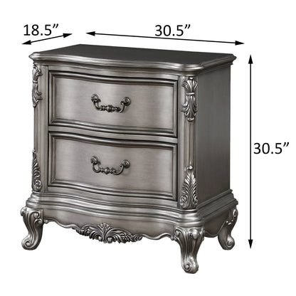 Antique Gray Rectangle Nightstand with 2 Drawers for Bedroom