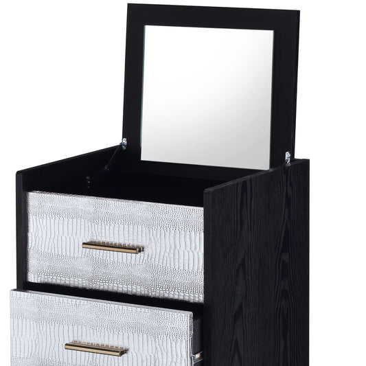 Black Silver Wood Metal Jewelry Armoire Bedroom Storage