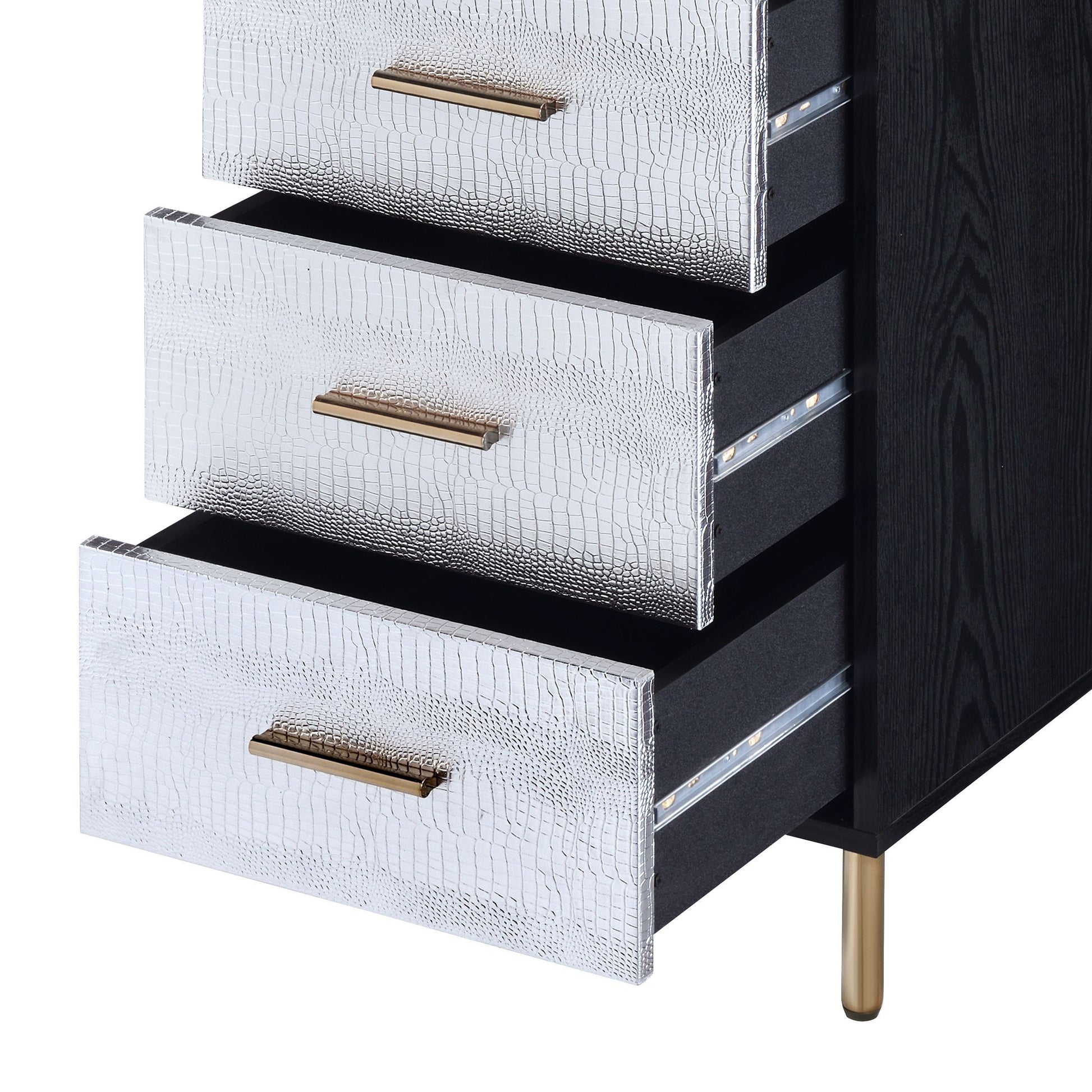 Black Silver Wood Metal Jewelry Armoire Bedroom Storage