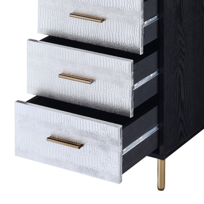 Black Silver Wood Metal Jewelry Armoire Bedroom Storage