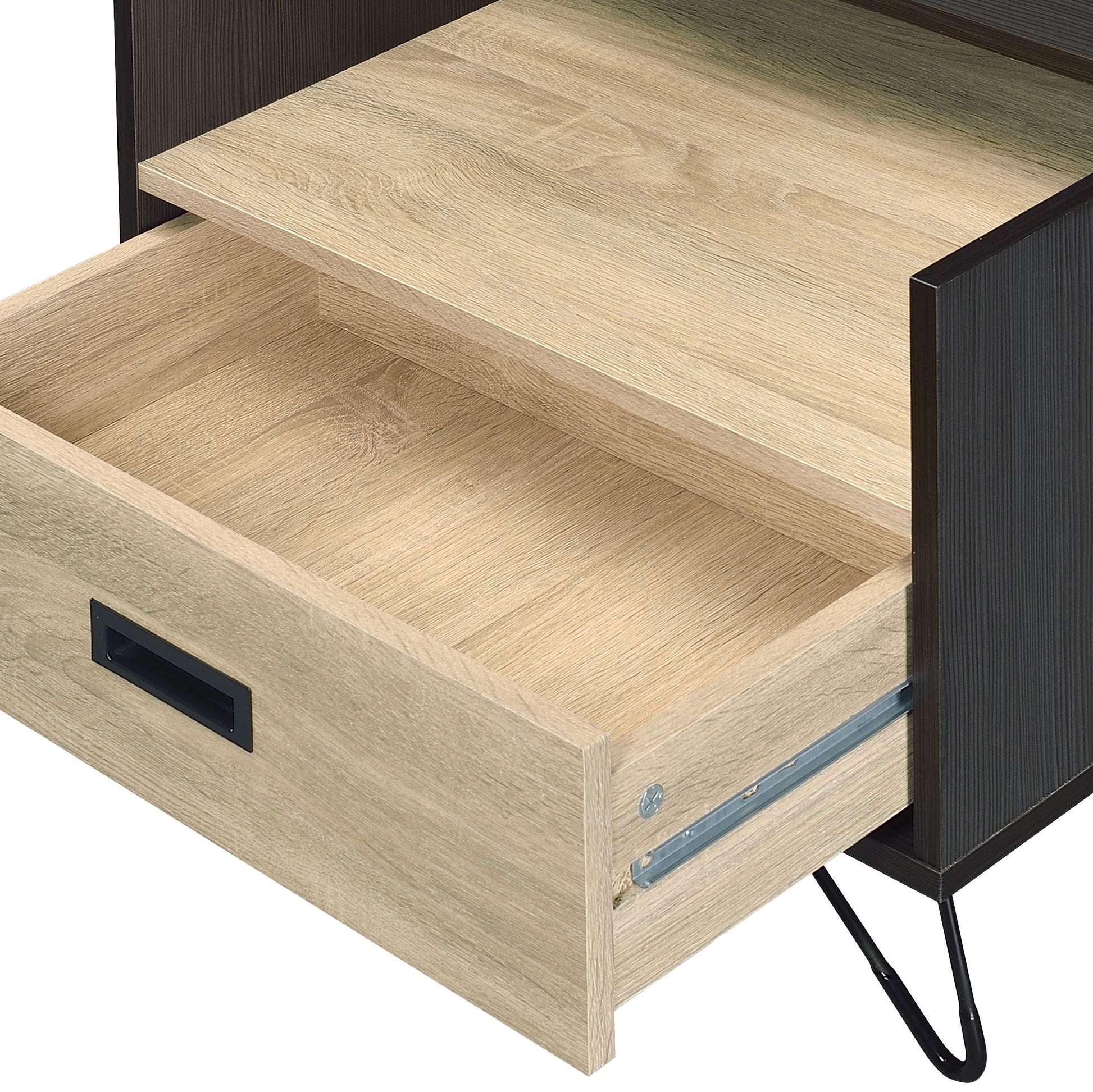 Black Brown Oak Nightstand with One Drawer