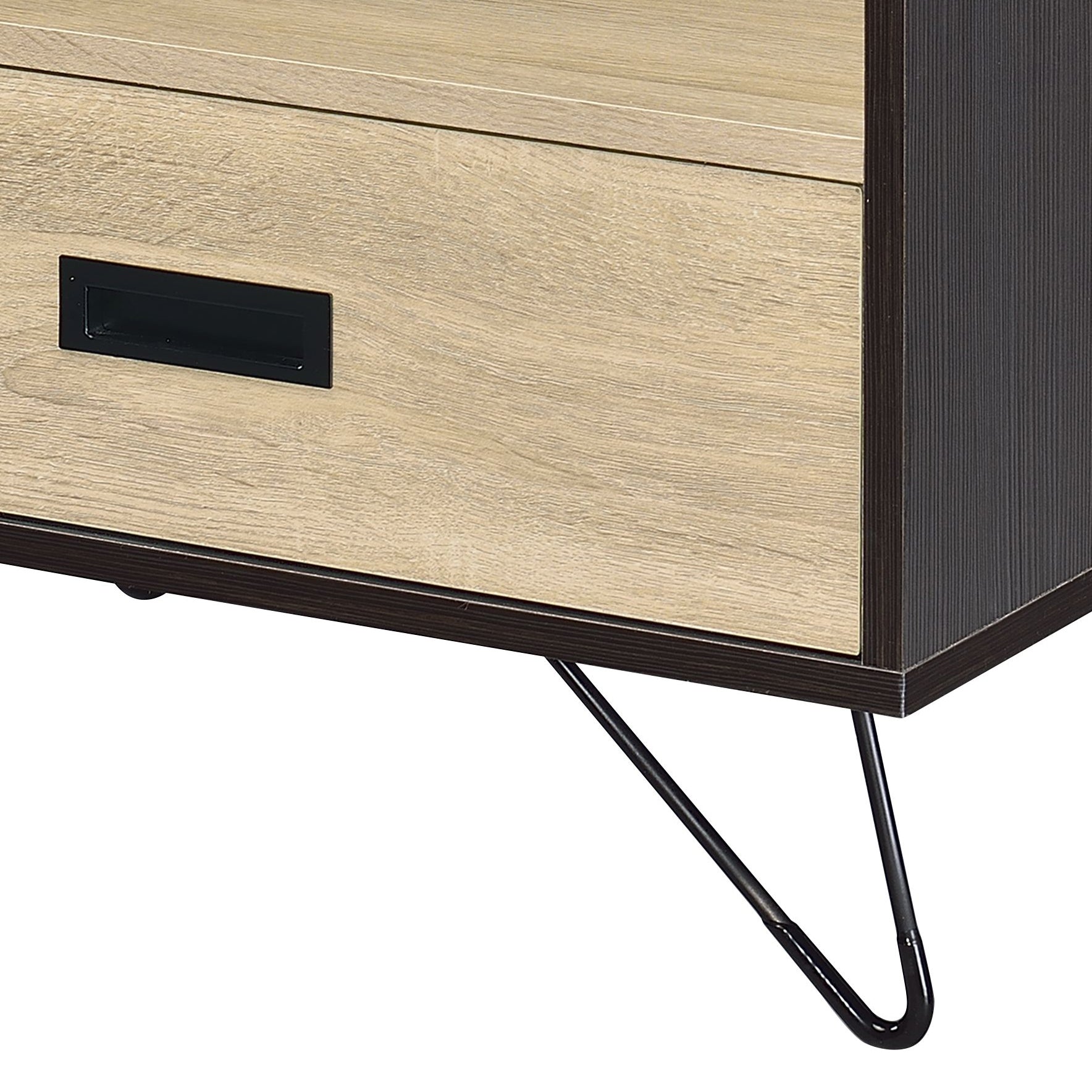 Black Brown Oak Nightstand with One Drawer