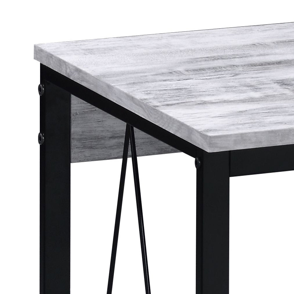 Black Grey Wood Metal Writing Desk - Industrial Office Desk