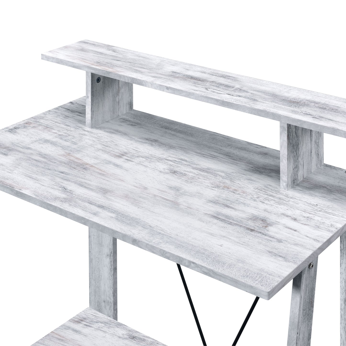 Modern Black Grey Wood Metal Desk with Storage Shelves for Office