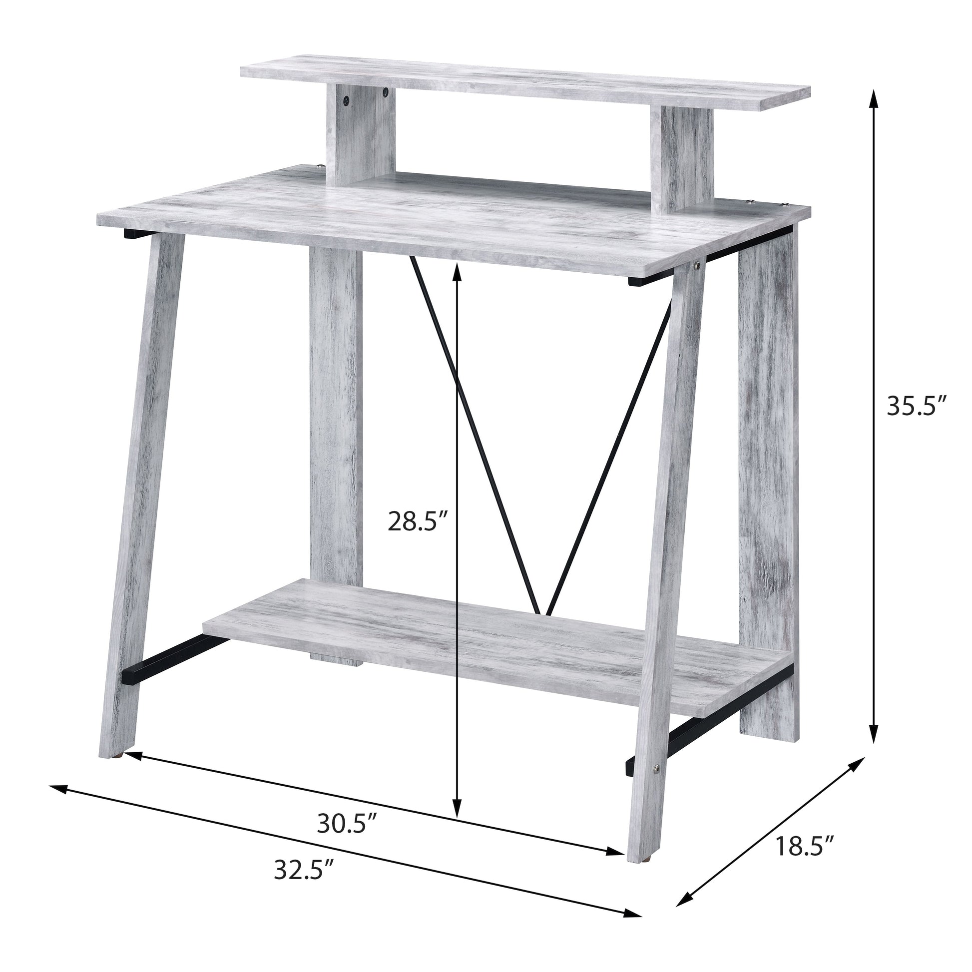 Modern Black Grey Wood Metal Desk with Storage Shelves for Office