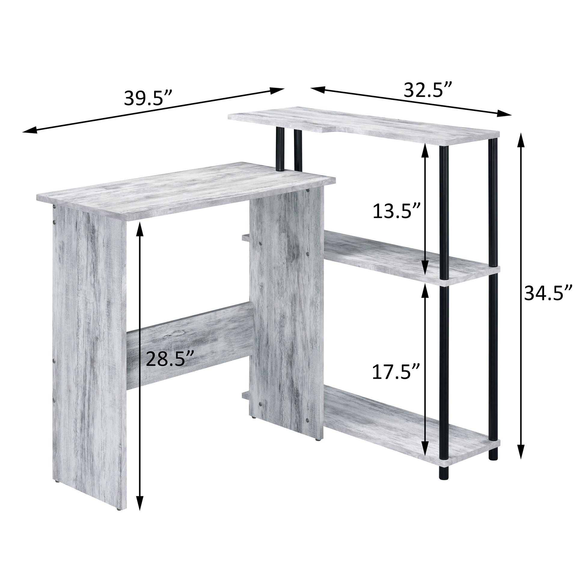 Black Grey Writing Desk with Shelves - Office Desk