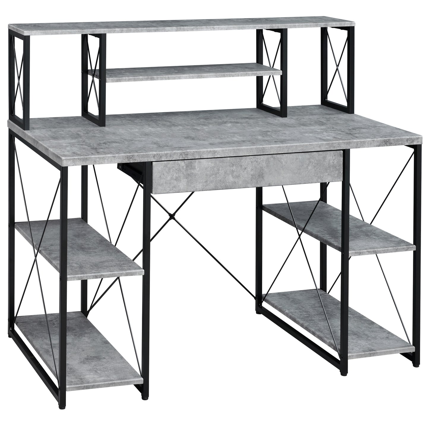 Black Grey Office Desk with Shelves - Recording Studio Desk