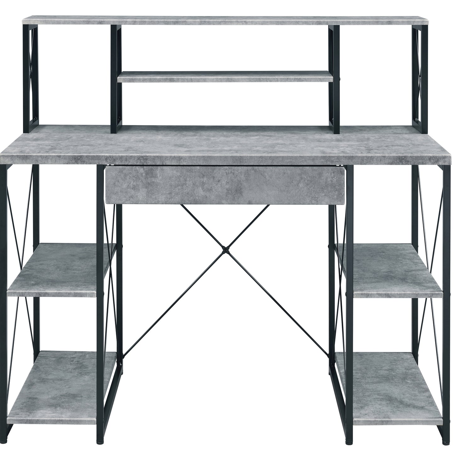 Black Grey Office Desk with Shelves - Recording Studio Desk
