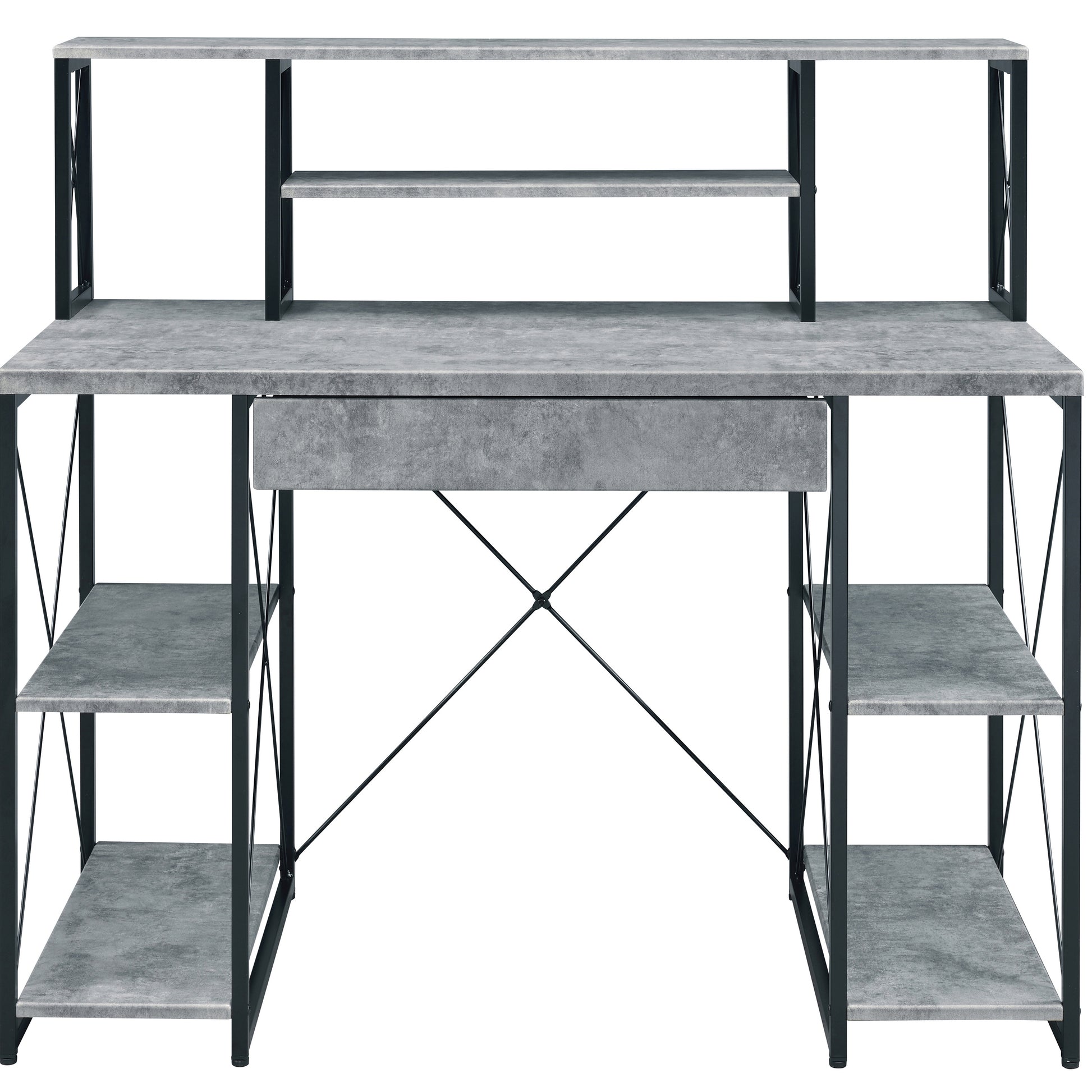 Black Grey Office Desk with Shelves - Recording Studio Desk