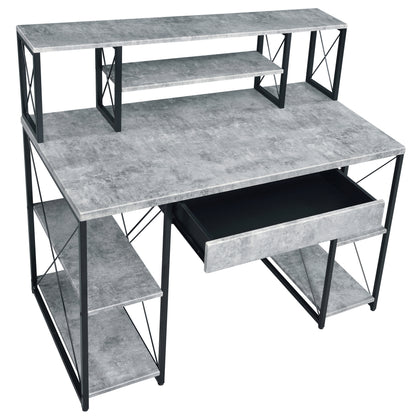 Black Grey Office Desk with Shelves - Recording Studio Desk