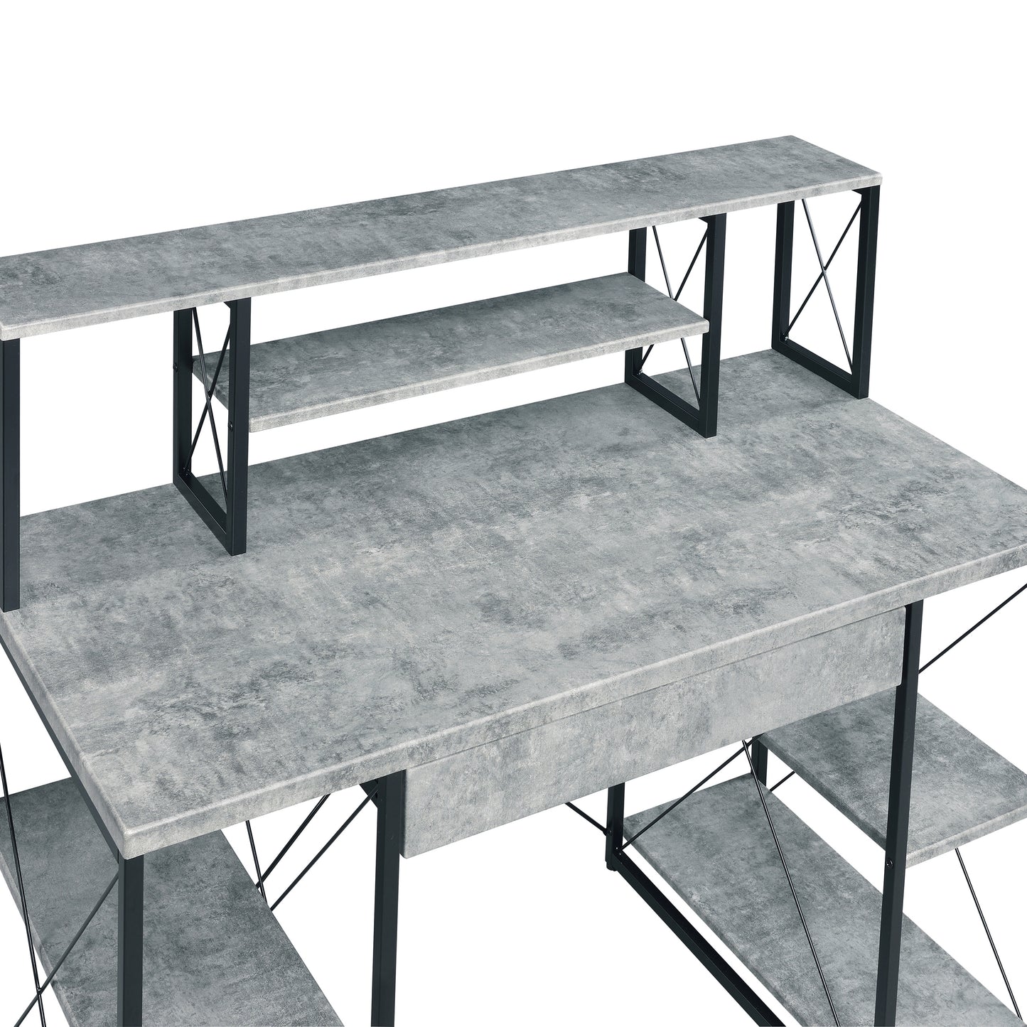 Black Grey Office Desk with Shelves - Recording Studio Desk