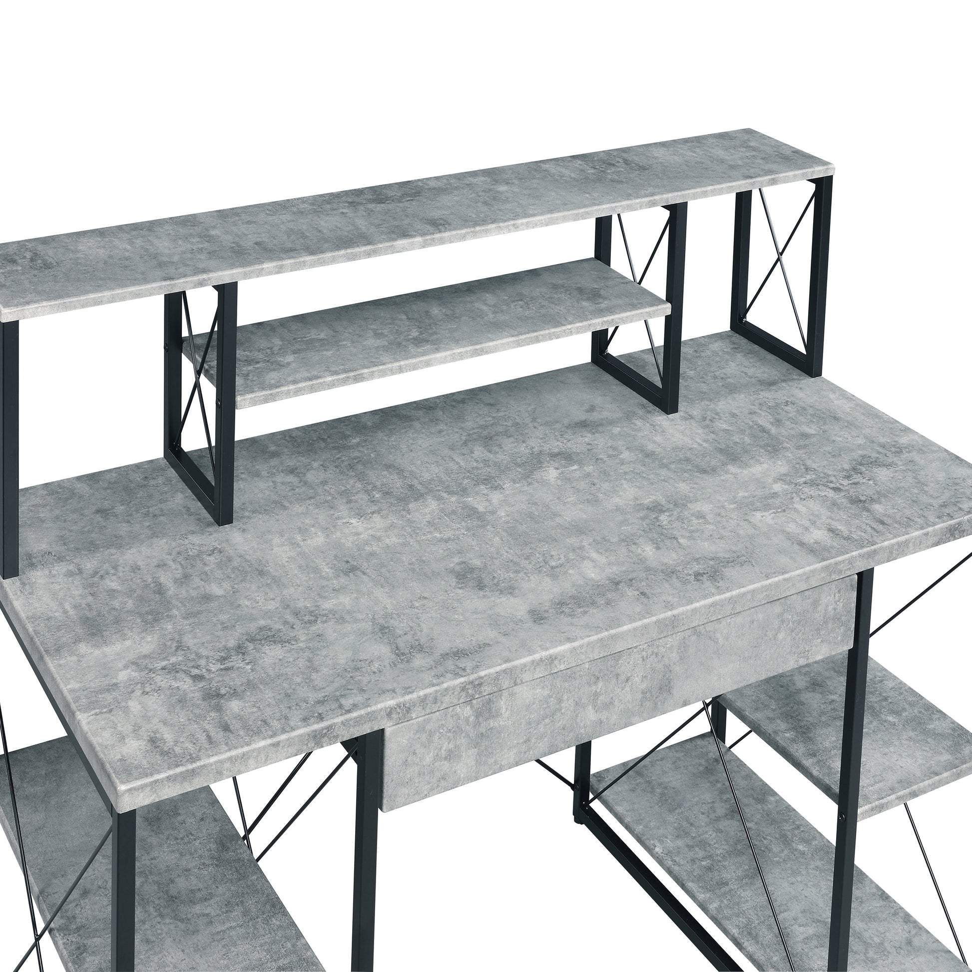 Black Grey Office Desk with Shelves - Recording Studio Desk