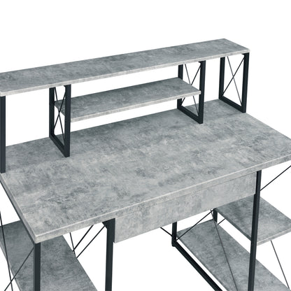 Black Grey Office Desk with Shelves - Recording Studio Desk