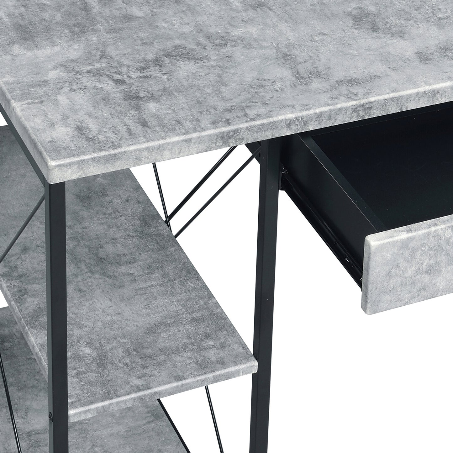 Black Grey Office Desk with Shelves - Recording Studio Desk