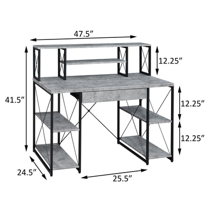 Black Grey Office Desk with Shelves - Recording Studio Desk