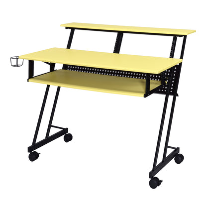 Yellow Black Writing Desk with Shelves & Keyboard Tray