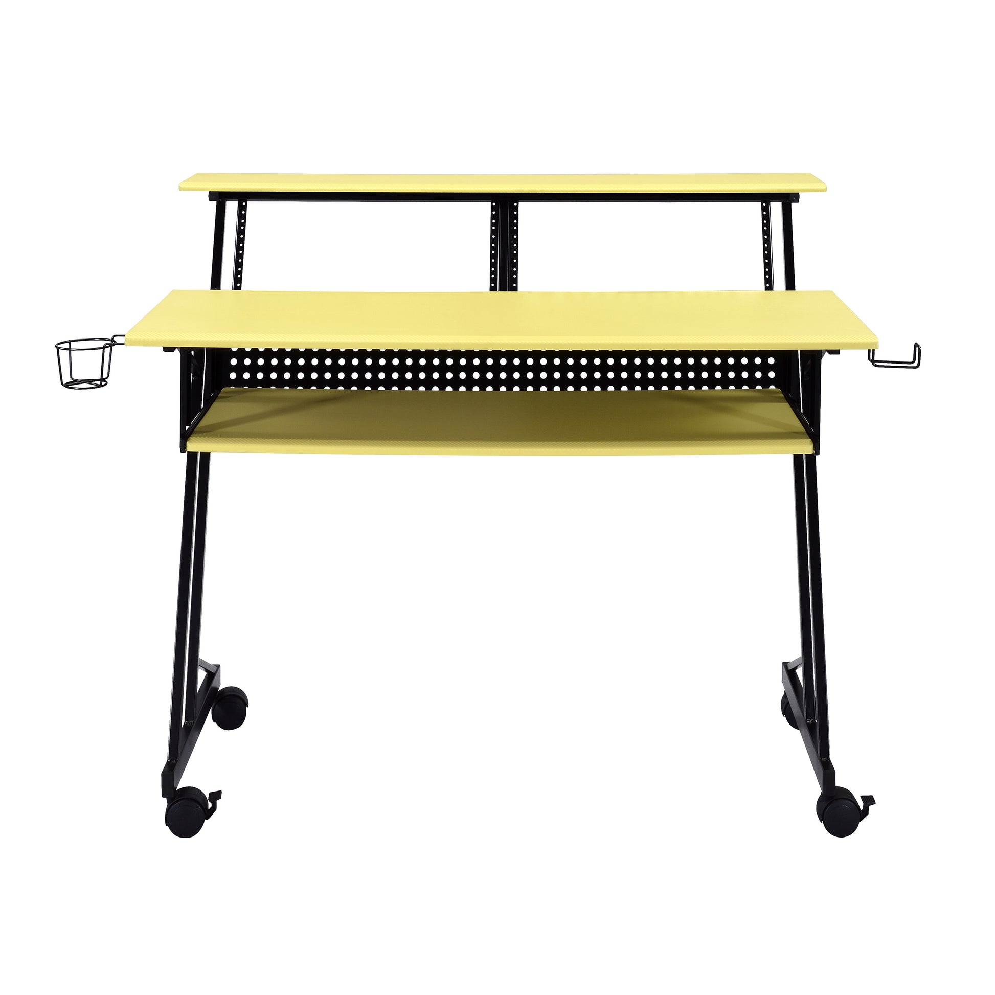 Yellow Black Writing Desk with Shelves & Keyboard Tray