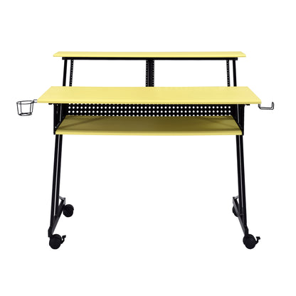 Yellow Black Writing Desk with Shelves & Keyboard Tray