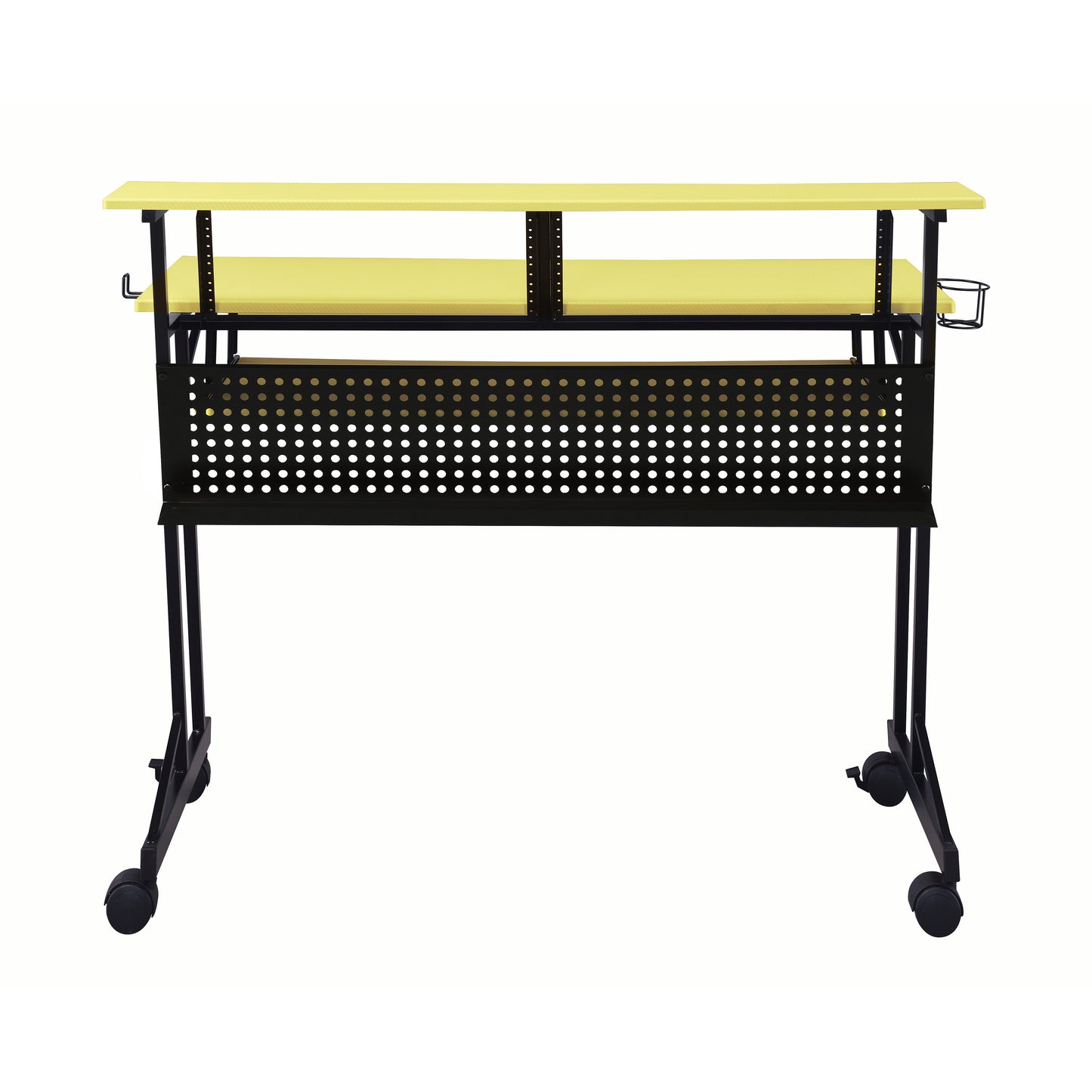 Yellow Black Writing Desk with Shelves & Keyboard Tray