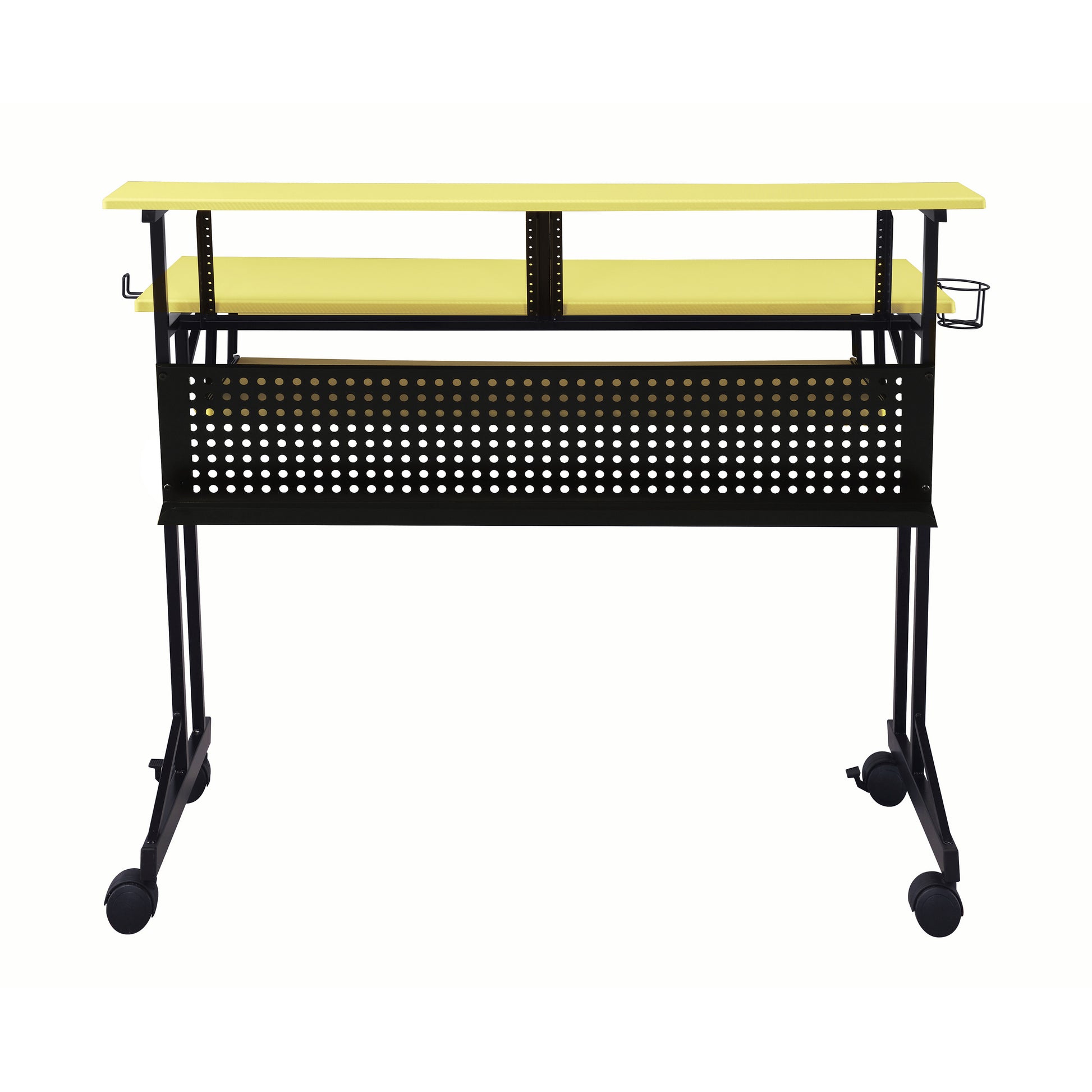 Yellow Black Writing Desk with Shelves & Keyboard Tray