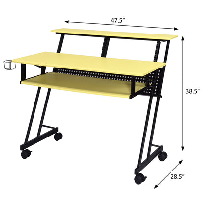 Yellow Black Writing Desk with Shelves & Keyboard Tray