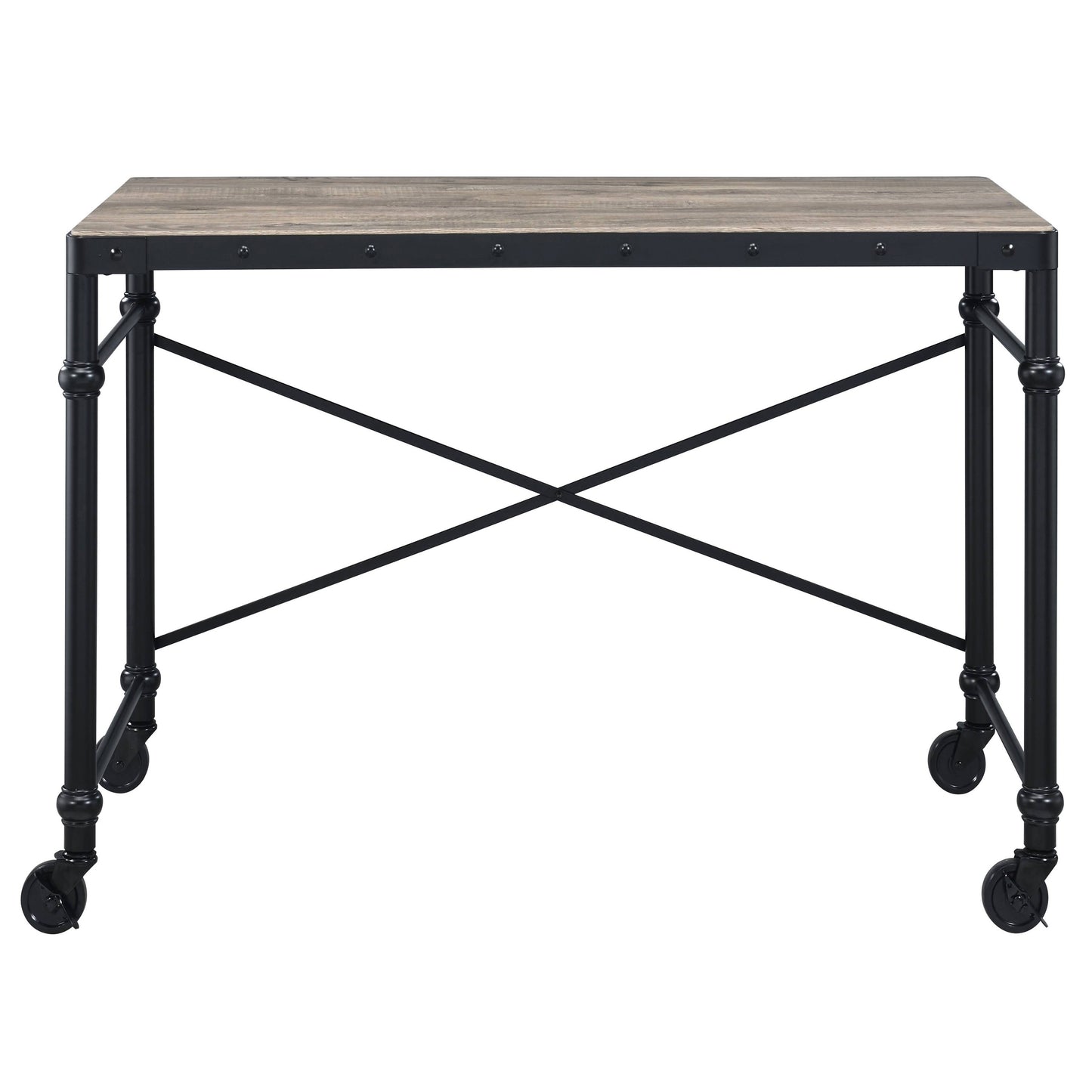 Rustic Oak & Black Writing Desk - Home Office Storage