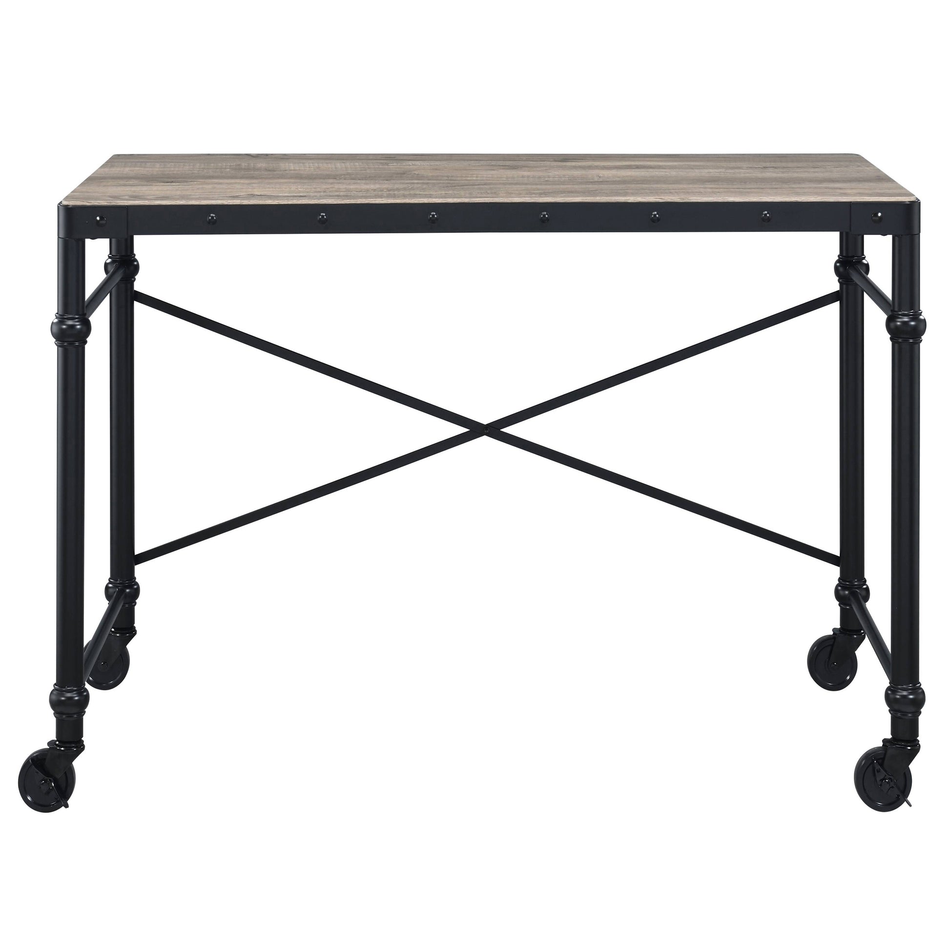 Rustic Oak & Black Writing Desk - Home Office Storage