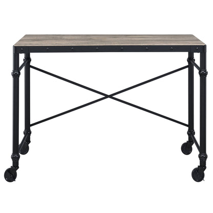 Rustic Oak & Black Writing Desk - Home Office Storage