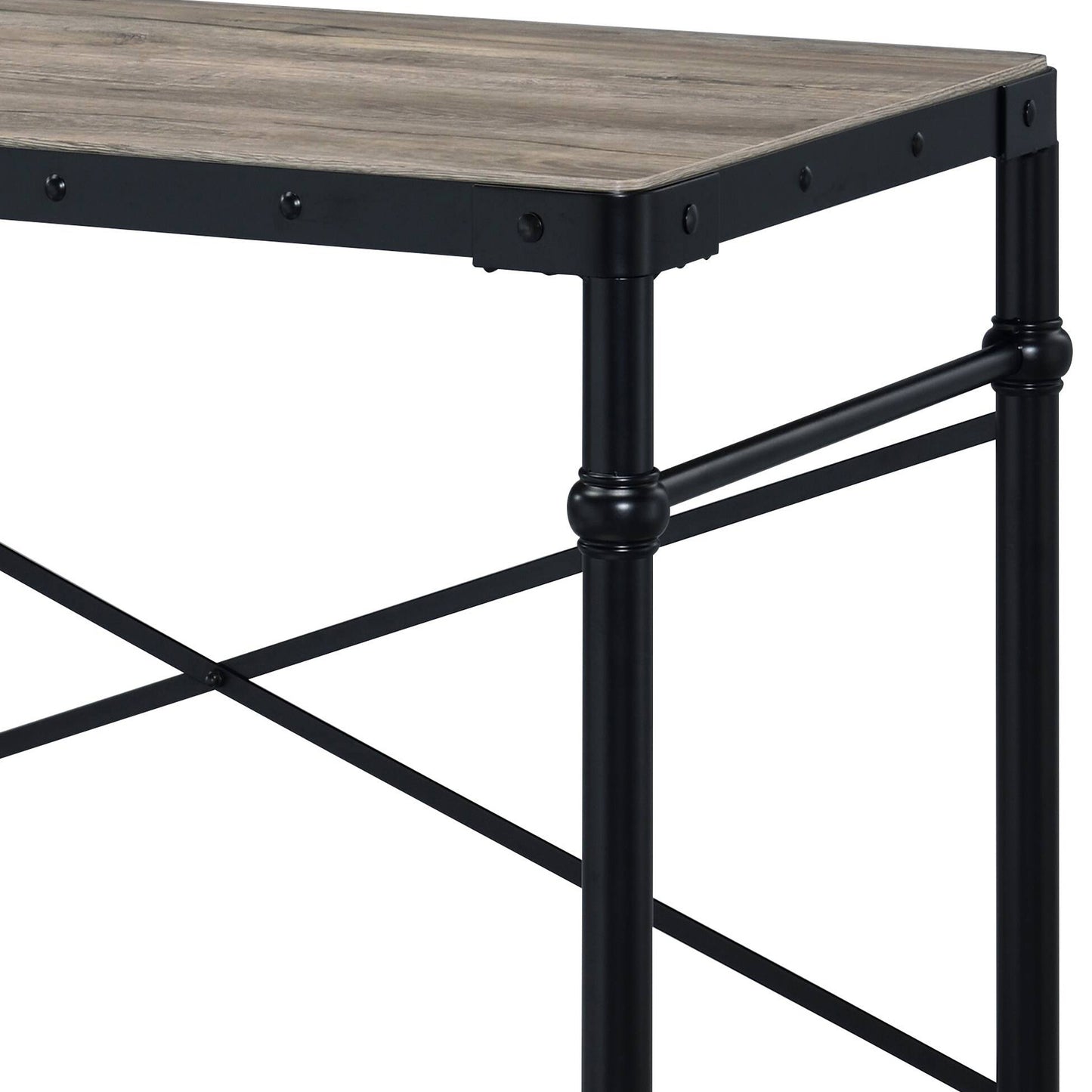Rustic Oak & Black Writing Desk - Home Office Storage
