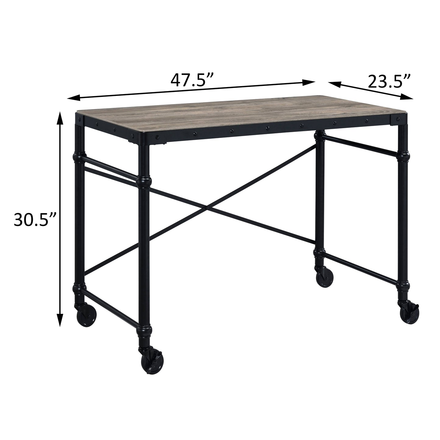 Rustic Oak & Black Writing Desk - Home Office Storage