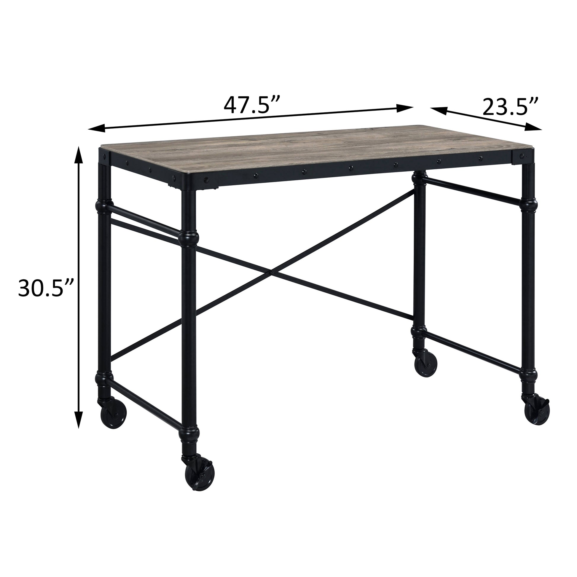 Rustic Oak & Black Writing Desk - Home Office Storage