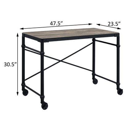 Rustic Oak & Black Writing Desk - Home Office Storage