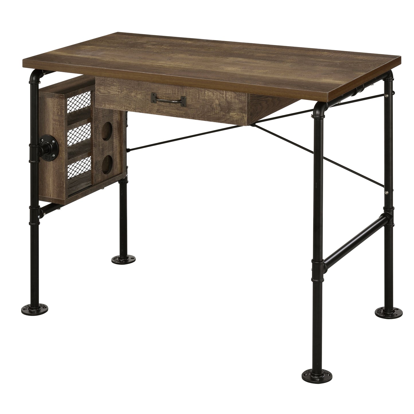 Industrial Wood Metal Writing Desk with Keyboard Tray for Office