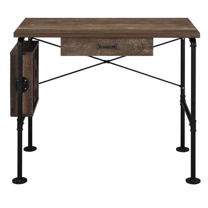 Industrial Wood Metal Writing Desk with Keyboard Tray for Office