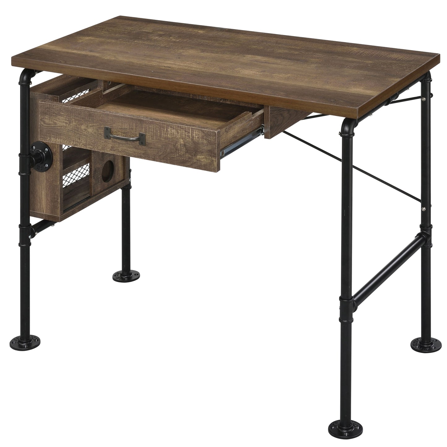 Industrial Wood Metal Writing Desk with Keyboard Tray for Office