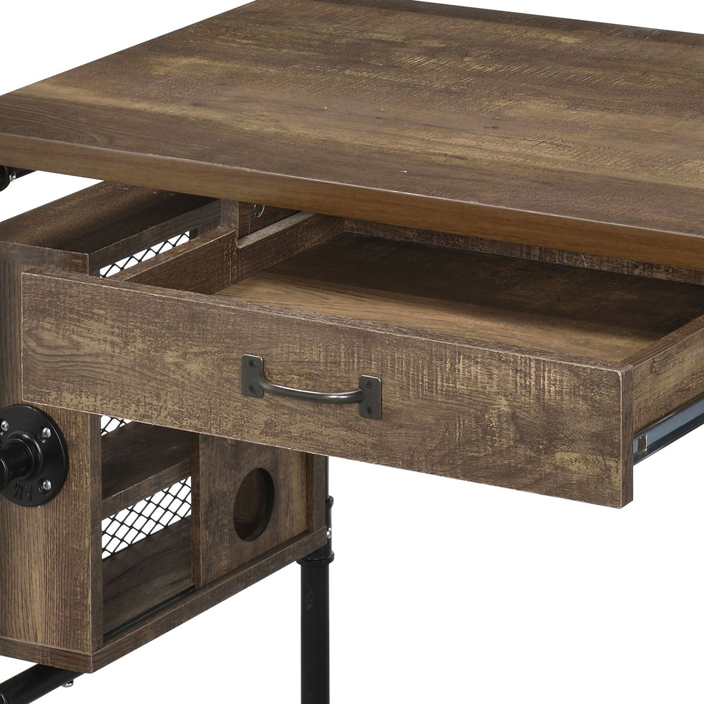 Industrial Wood Metal Writing Desk with Keyboard Tray for Office