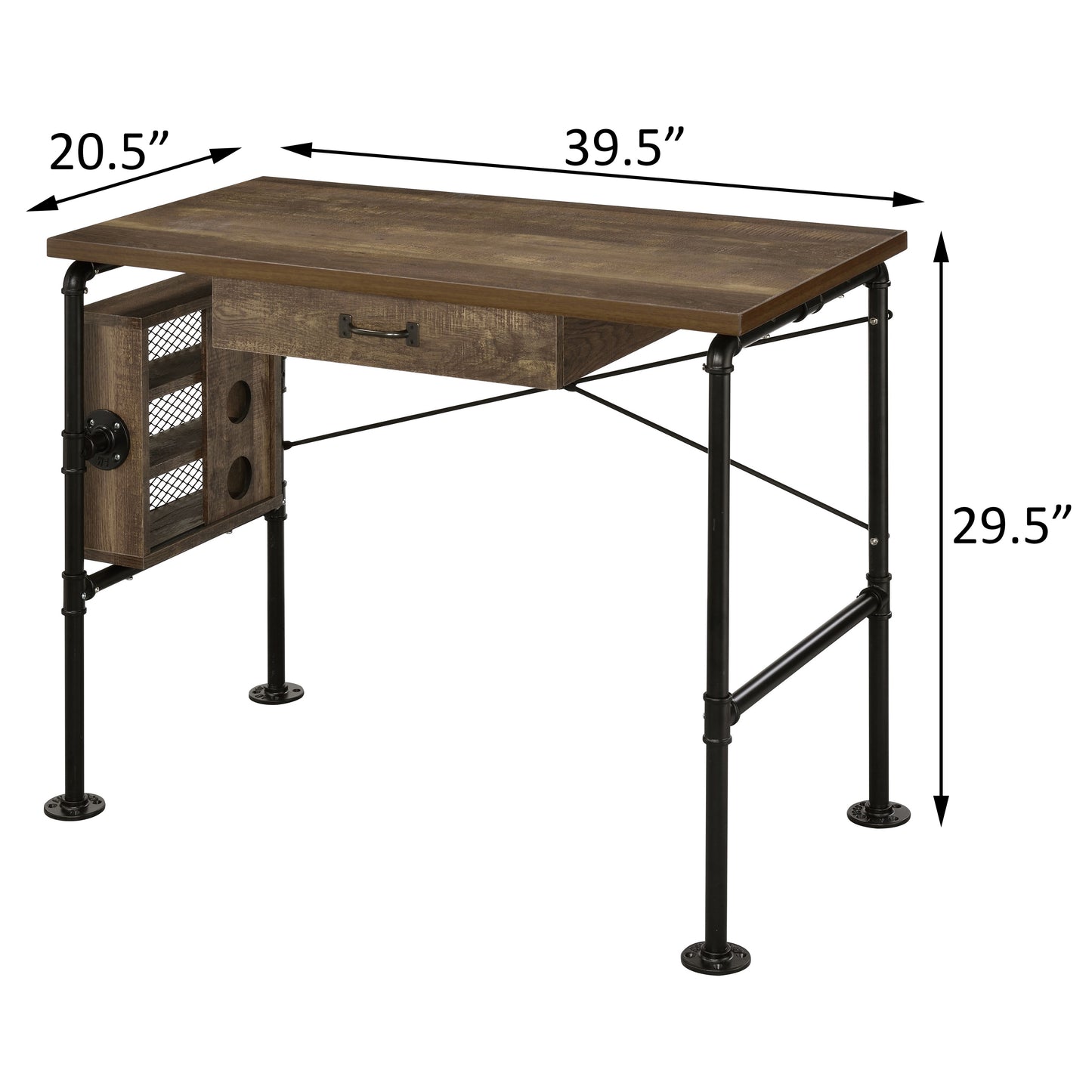 Industrial Wood Metal Writing Desk with Keyboard Tray for Office