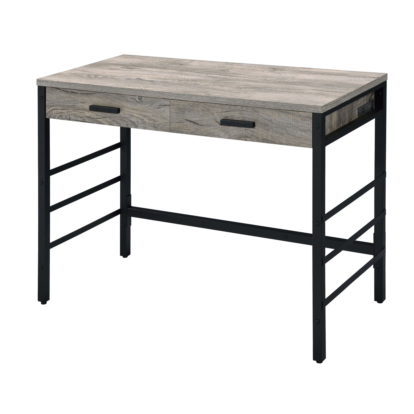 Black Brown Oak Desk with Storage Drawers