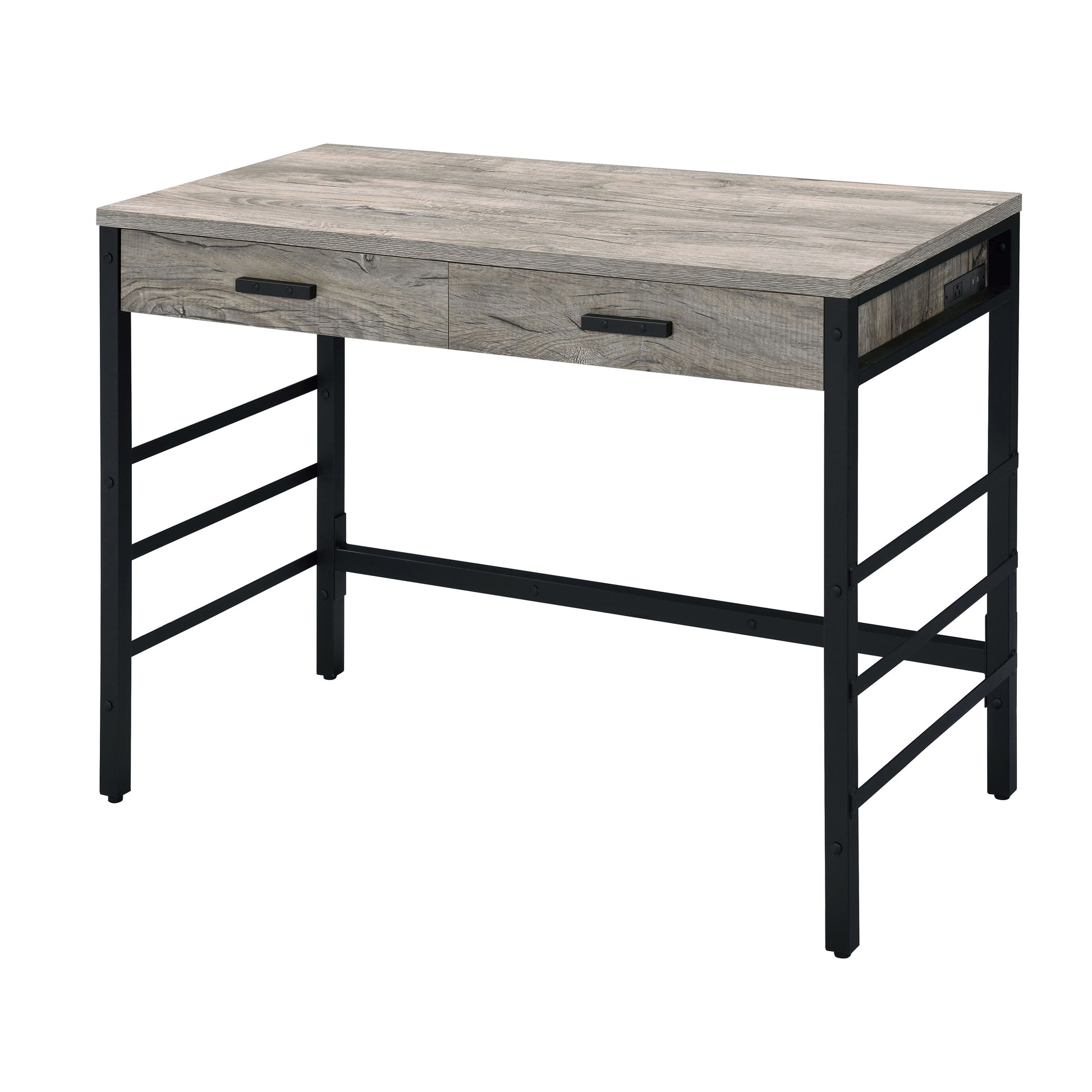 Black Brown Oak Desk with Storage Drawers