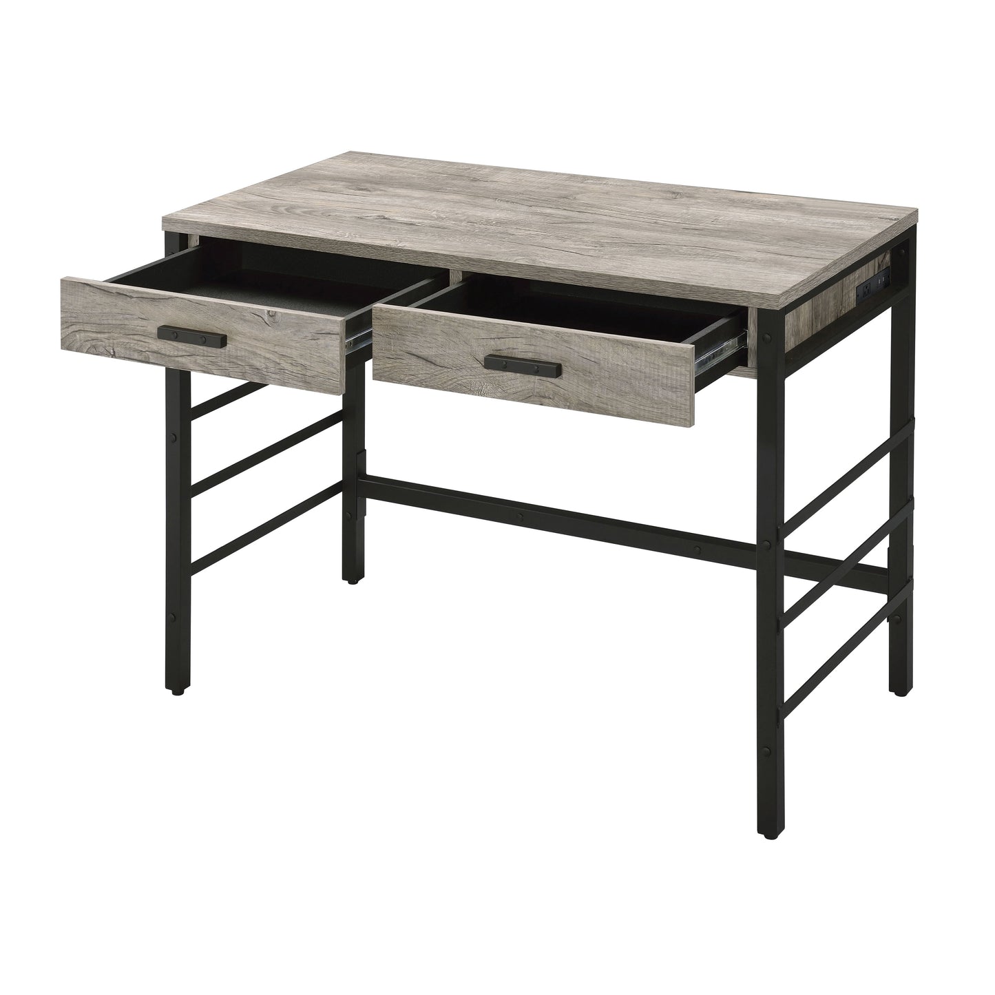 Black Brown Oak Desk with Storage Drawers