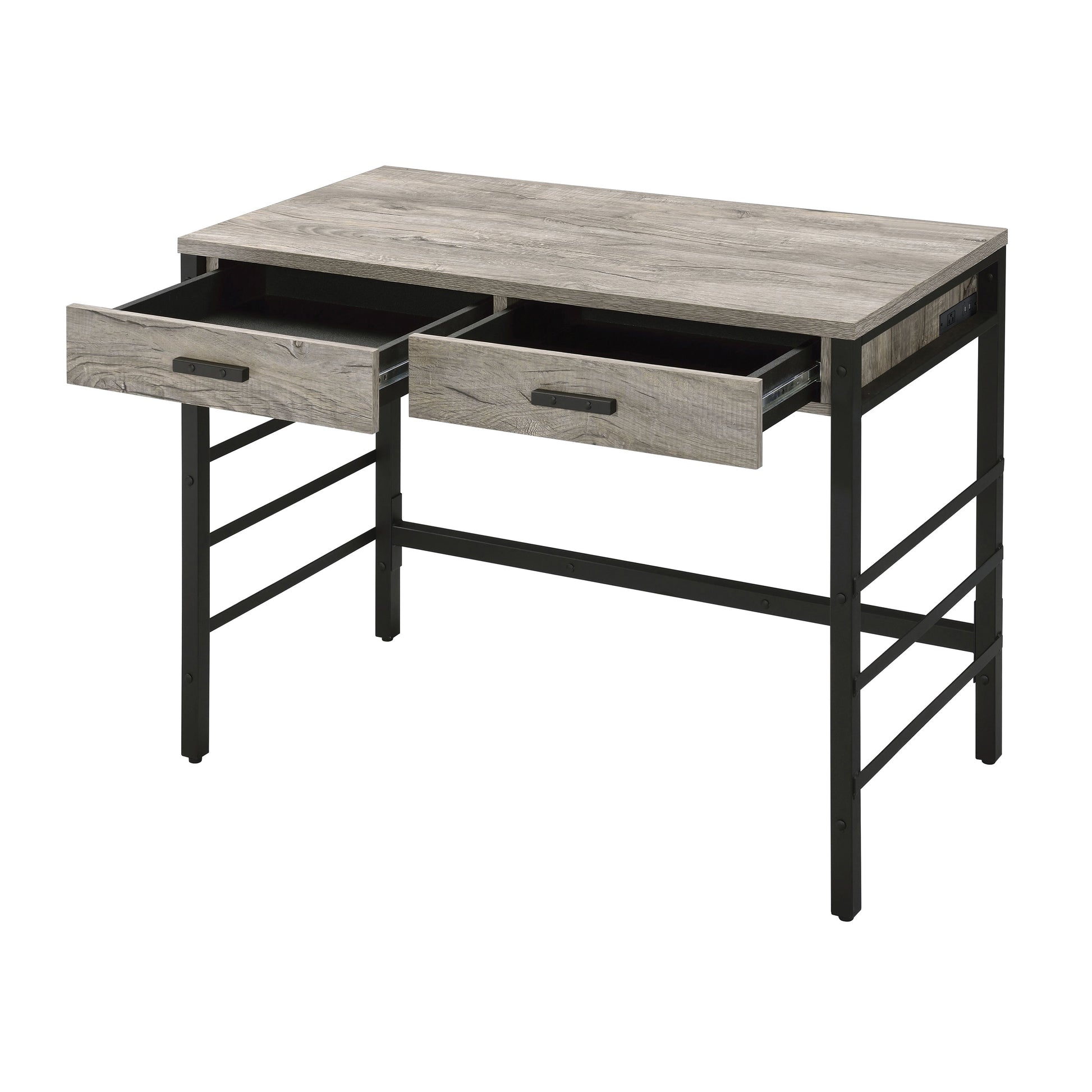 Black Brown Oak Desk with Storage Drawers