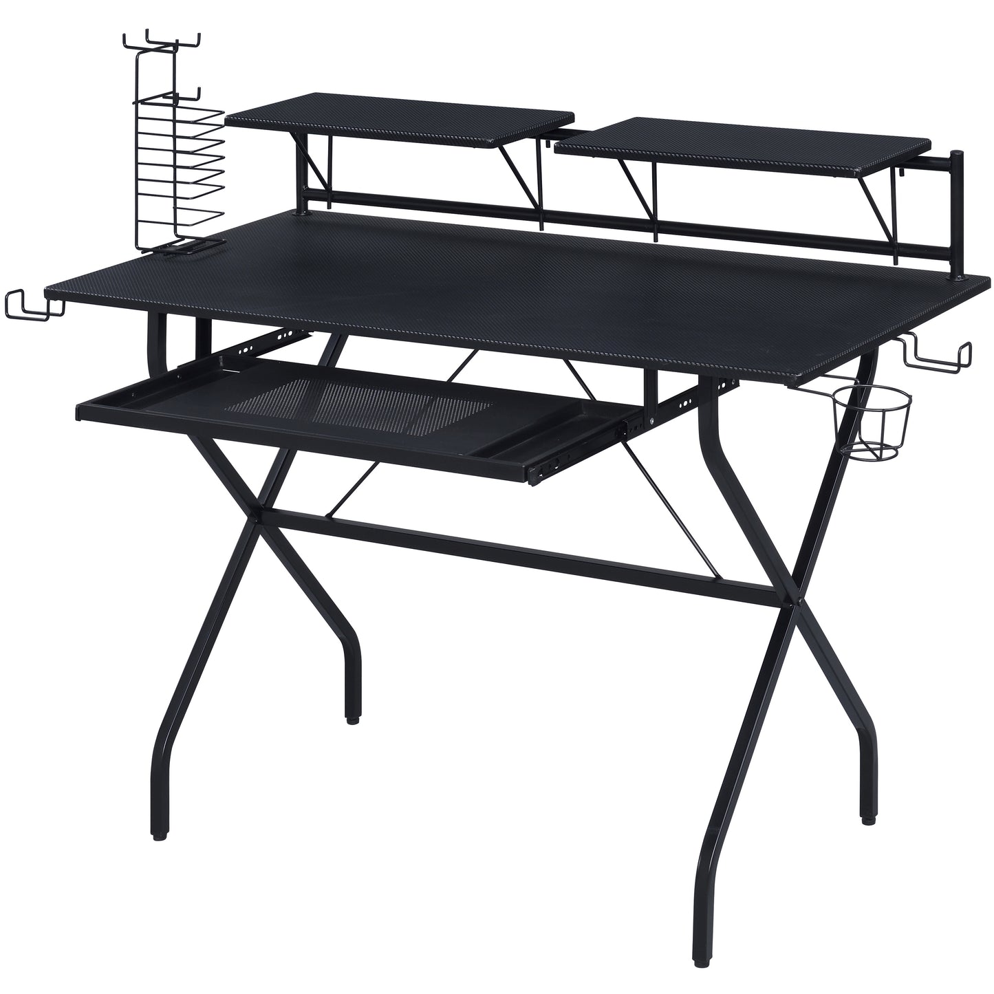Black Rectangular Computer Desk with Keyboard Tray for Home Office