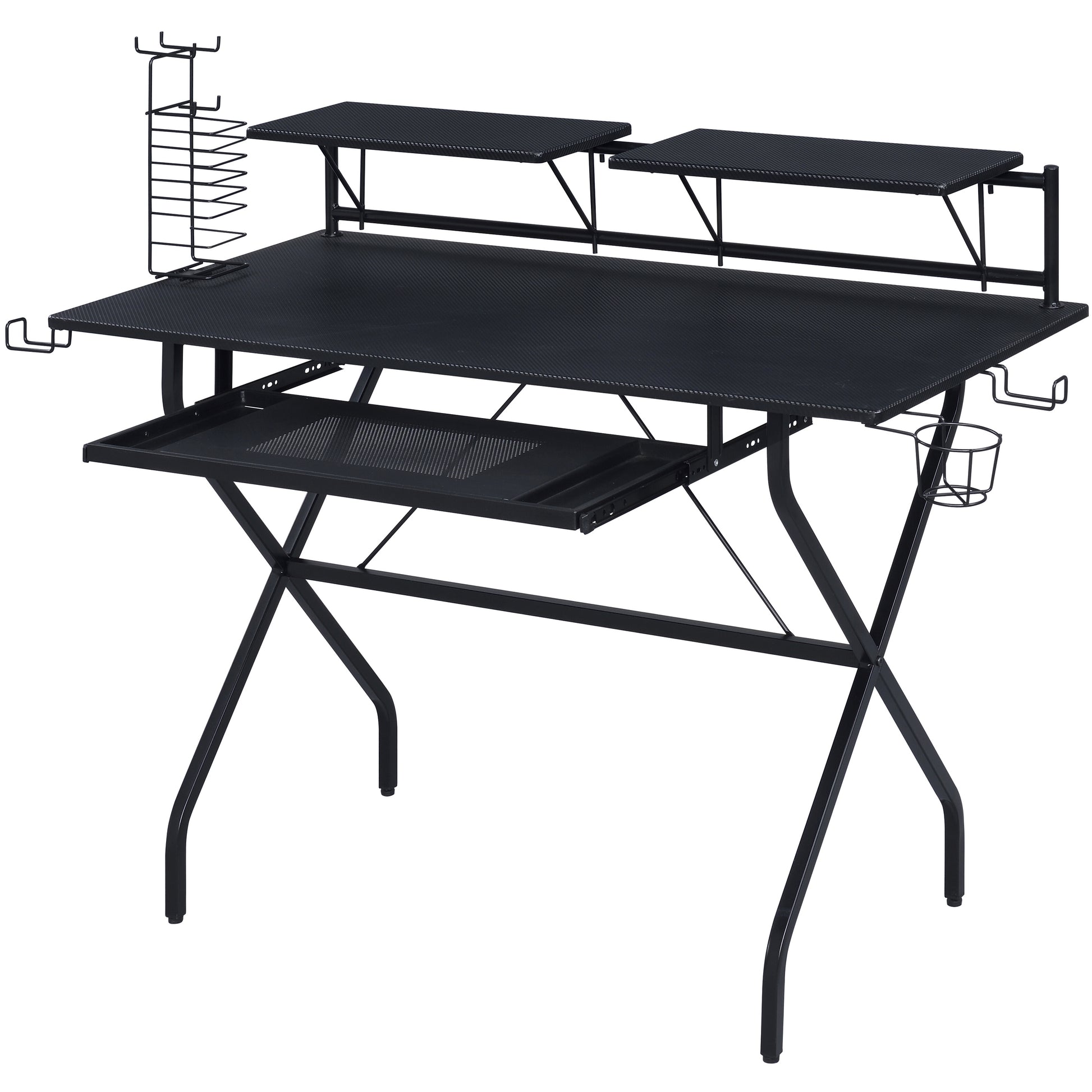 Black Rectangular Computer Desk with Keyboard Tray for Home Office