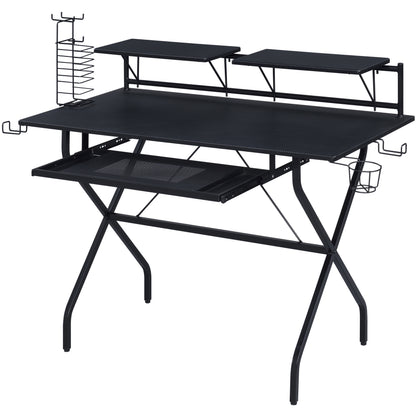 Black Rectangular Computer Desk with Keyboard Tray for Home Office